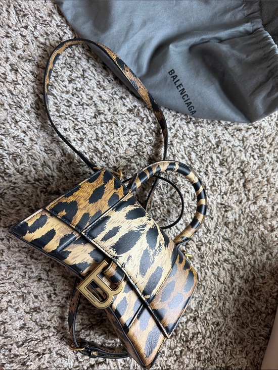 Balenciaga Handbags - Balenciaga Leopard-Print Hourglass Mini Bag in Tan and Black